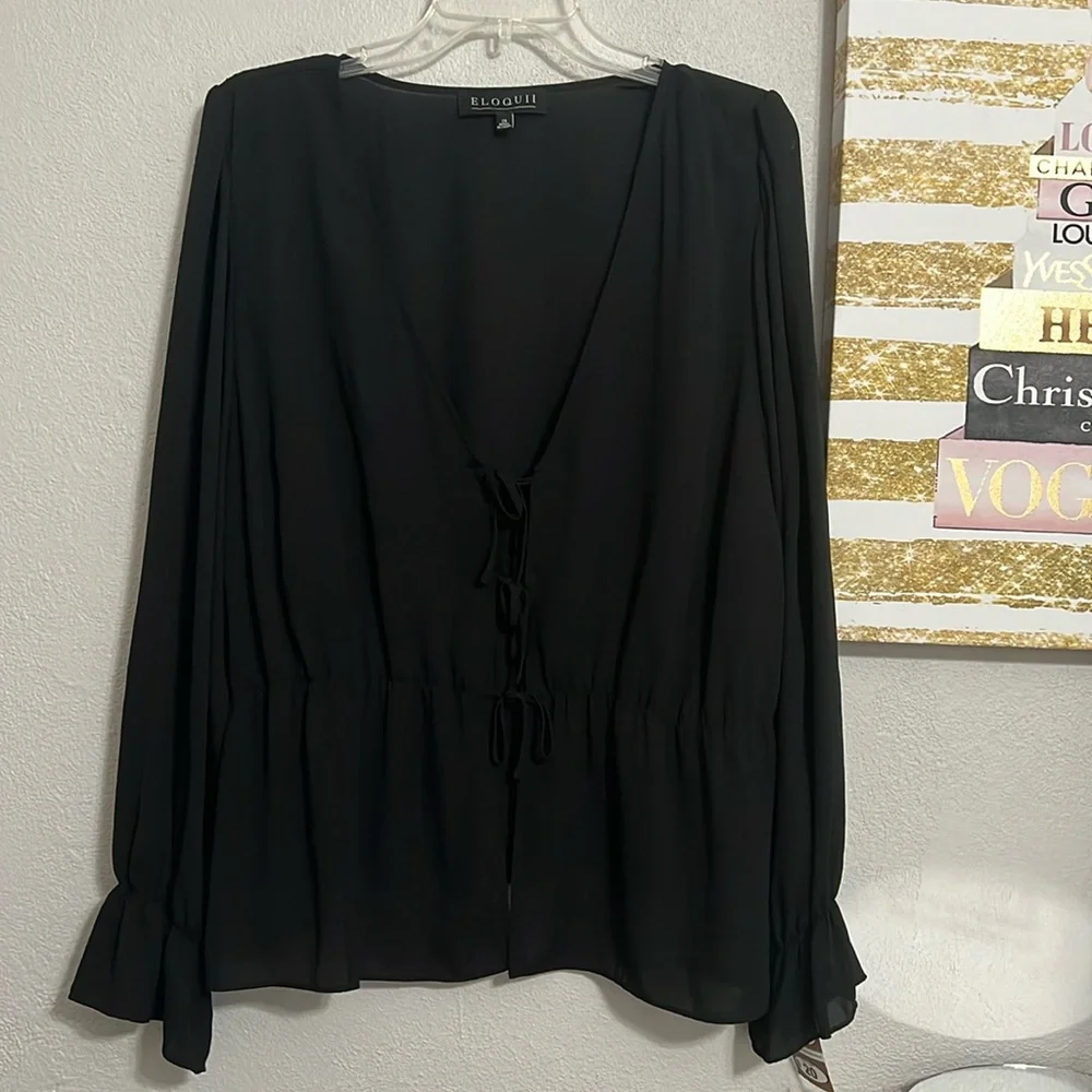 Eloquii Chiffon Tie Front Chiffon Blouse Black Size 20 NWOT - Picture 3 of 11